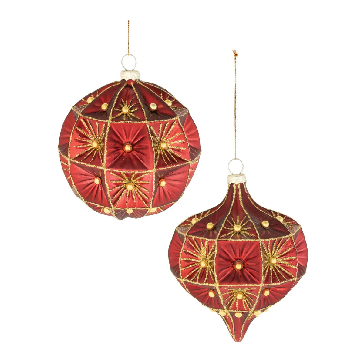Christmas Tree Ornament Set of 6 Beaded Glass Red Gold 4.5" H by Melrose