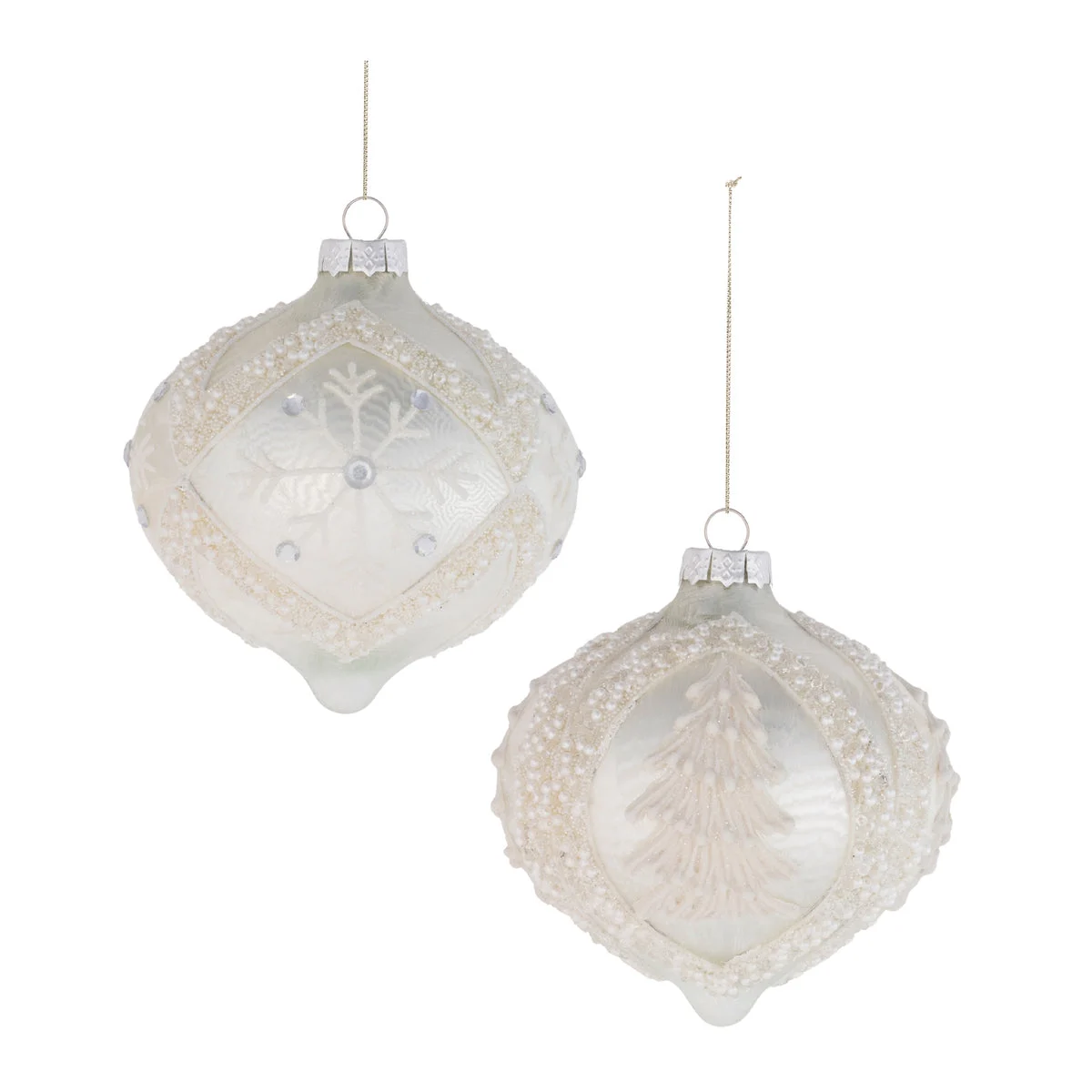 Christmas Ornament – Silver White Glass Finish Height 5 Tree Hanging Decor Set of 6 by Melrose