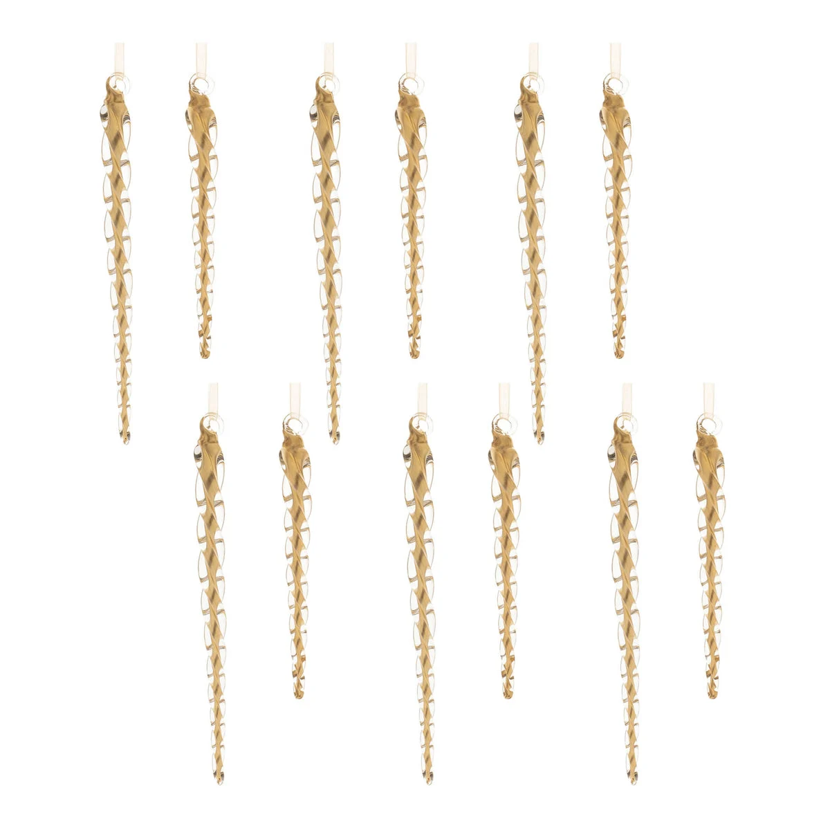 Christmas Icicle Ornament – Gold Swirled Glass Heights 6.5 and 8.75 – Tree Hanging Decor Set of 12 by Melrose