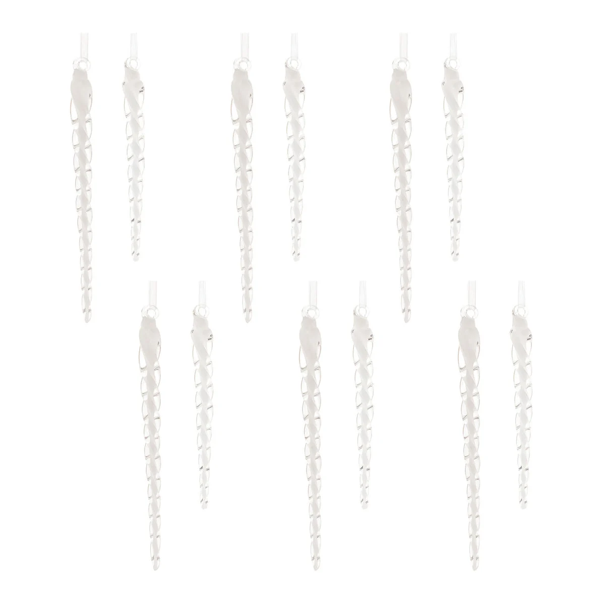 Christmas Icicle Ornament – White Swirled Glass – Heights 6.5 and 8.75 – Tree Hanging Decor Set of 12 – by Melrose