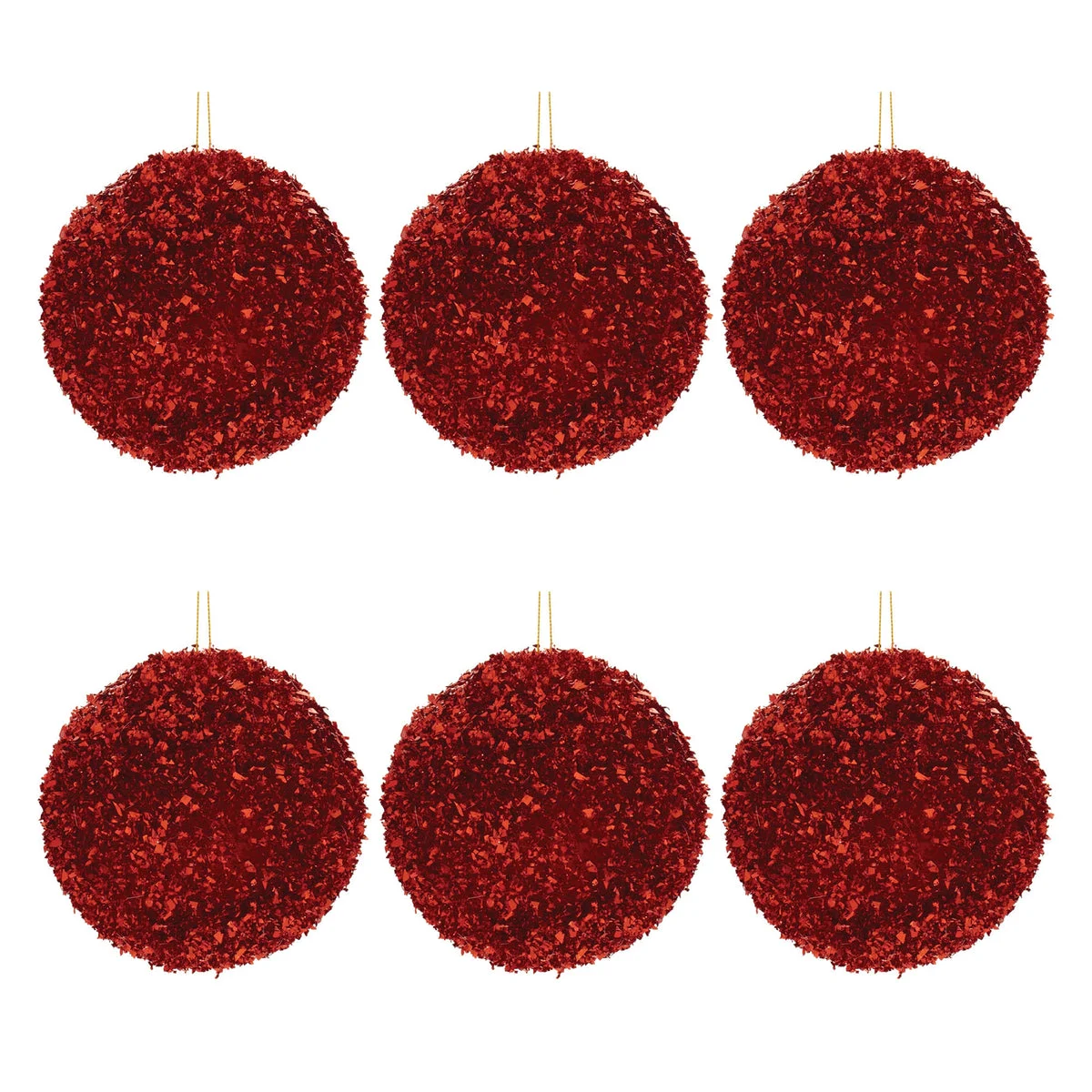 Christmas Ball Ornament – Red Sequin Finish Height 5 Tree Hanging Decor Set of 6 by Melrose