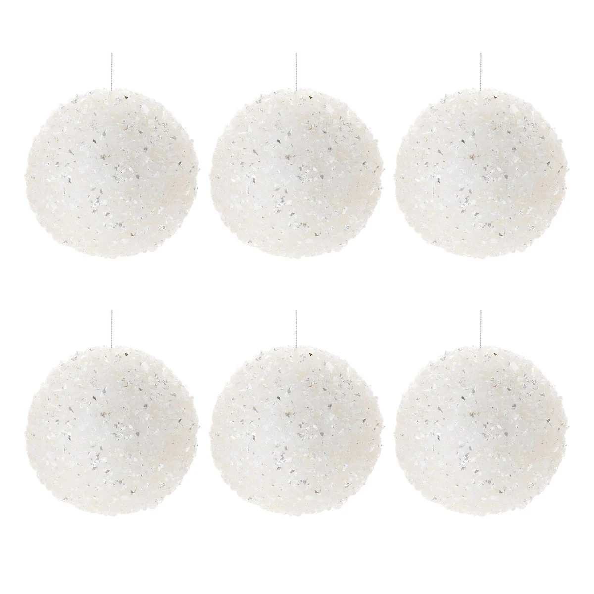 Christmas Ball Ornament – White Sequin Finish Height 4.5 Tree Hanging Decor Set of 6 by Melrose