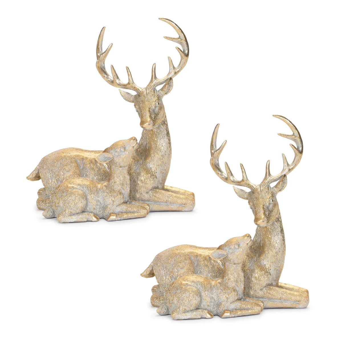 Holiday Deer and Fawn Figurines – 10" Height Gold Polyresin Christmas Display by Melrose
