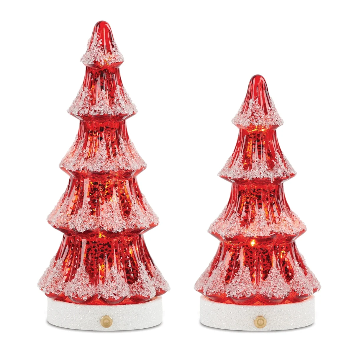 Holiday LED Mercury Glass Pine Tree Duo – 8.25" Height – Red & White Decor by Melrose