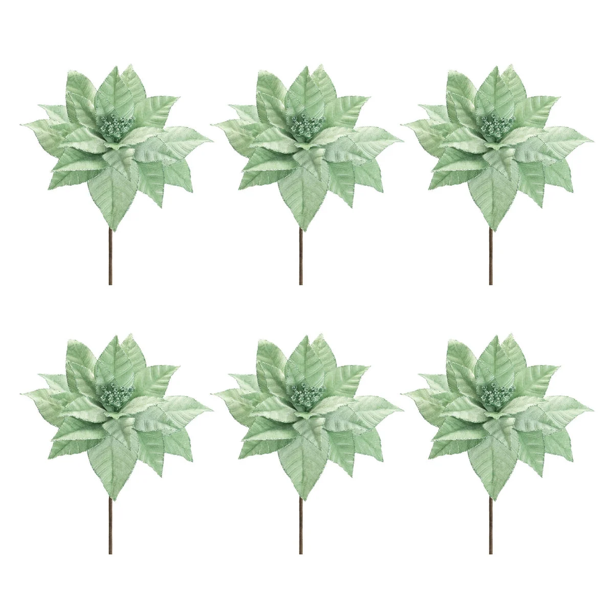 Glittered Poinsettia Flower Stem Set 25.5" Height Mint Green Holiday Stems by Melrose