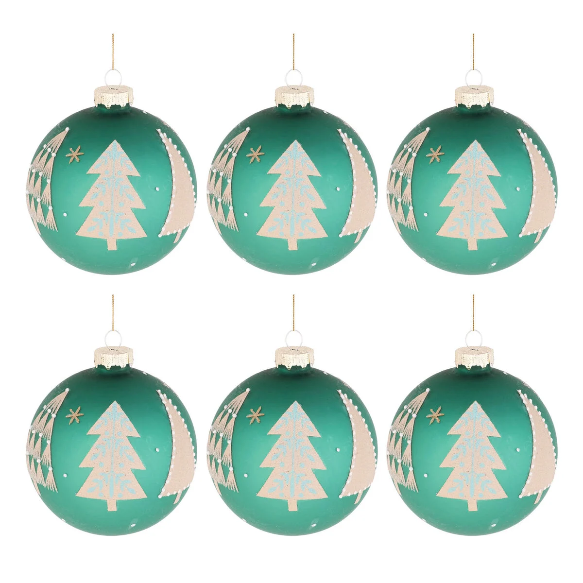 Christmas Ball Ornament Set – 6 Glass Balls 4" Frosted Green and White Melrose