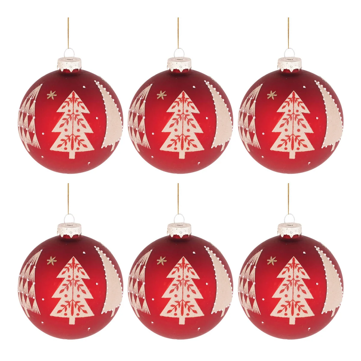 Holiday Ball Ornament Set – 6 Pieces 4" Red and Beige Frosted by Melrose