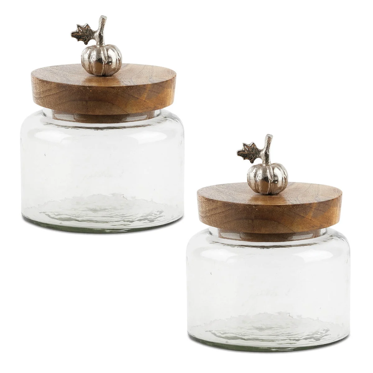 Glass Canister Set 6.5"H with Mango Wood Lid and Pumpkin Pull for Fall Decor by Melrose