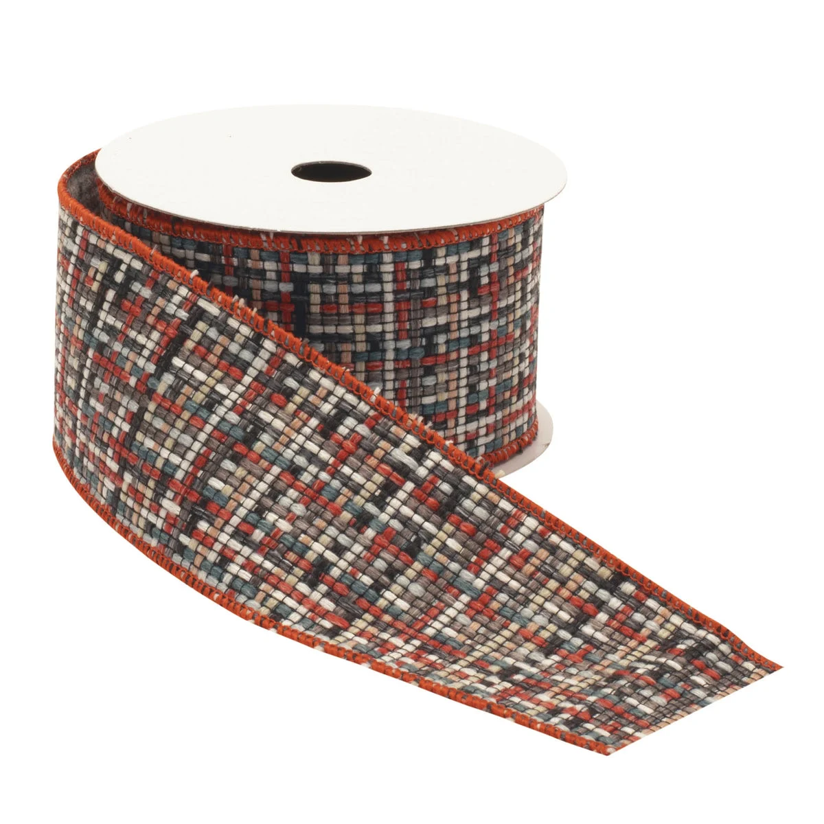 Checkered Woven Wired Ribbon (Set of 2) – 2.5" x 5 Yds. Red Beige Holiday Ribbon for Indoor Decor by Melrose