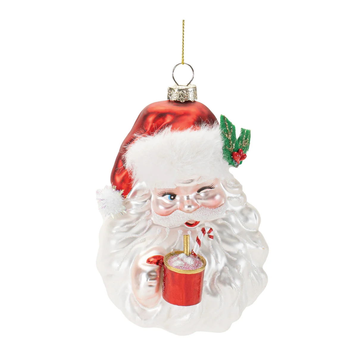 Glass Santa with Hot Cocoa Ornament (Set of 6) – 5"H Christmas Ornaments for Indoor Decor by Melrose