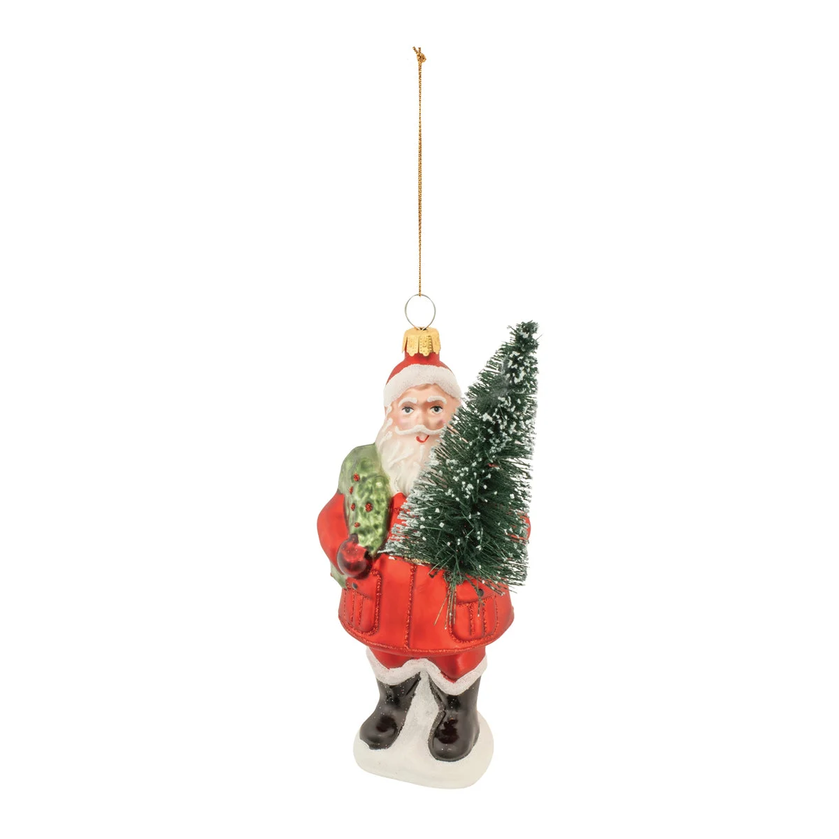 Santa with Tree Ornament (Set of 6) – 6.5"H Red & Green Glass Indoor Holiday Decor by Melrose
