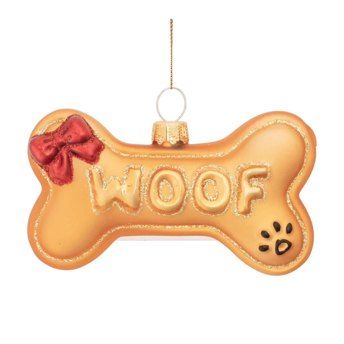 Woof Bone Ornament (Set of 12) – 3"H Orange Red Glass Pet Holiday Decor by Melrose