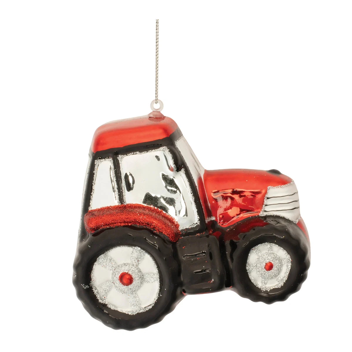 Glittered Glass Tractor Ornament (Set of 6) – 3.5"H Red Farmhouse Holiday Tree Decor by Melrose
