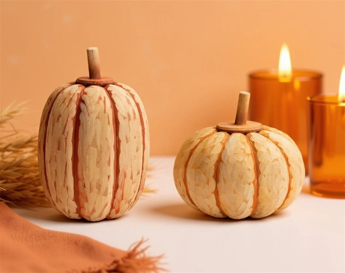 Carved Fir Wood Pumpkin Decor (Set of 2) – 11.5"H Rustic Fall Tabletop Accents by Melrose