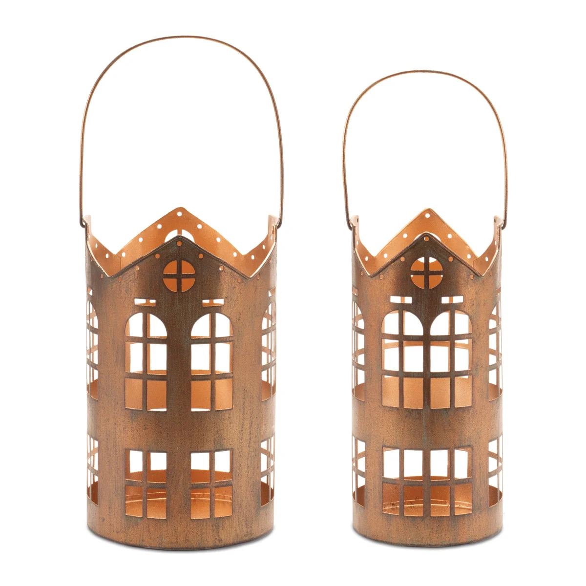Punched Metal House Lantern Candle Holder (Set of 2) – 10"H Rustic Iron Holiday & Farmhouse Decor by Melrose