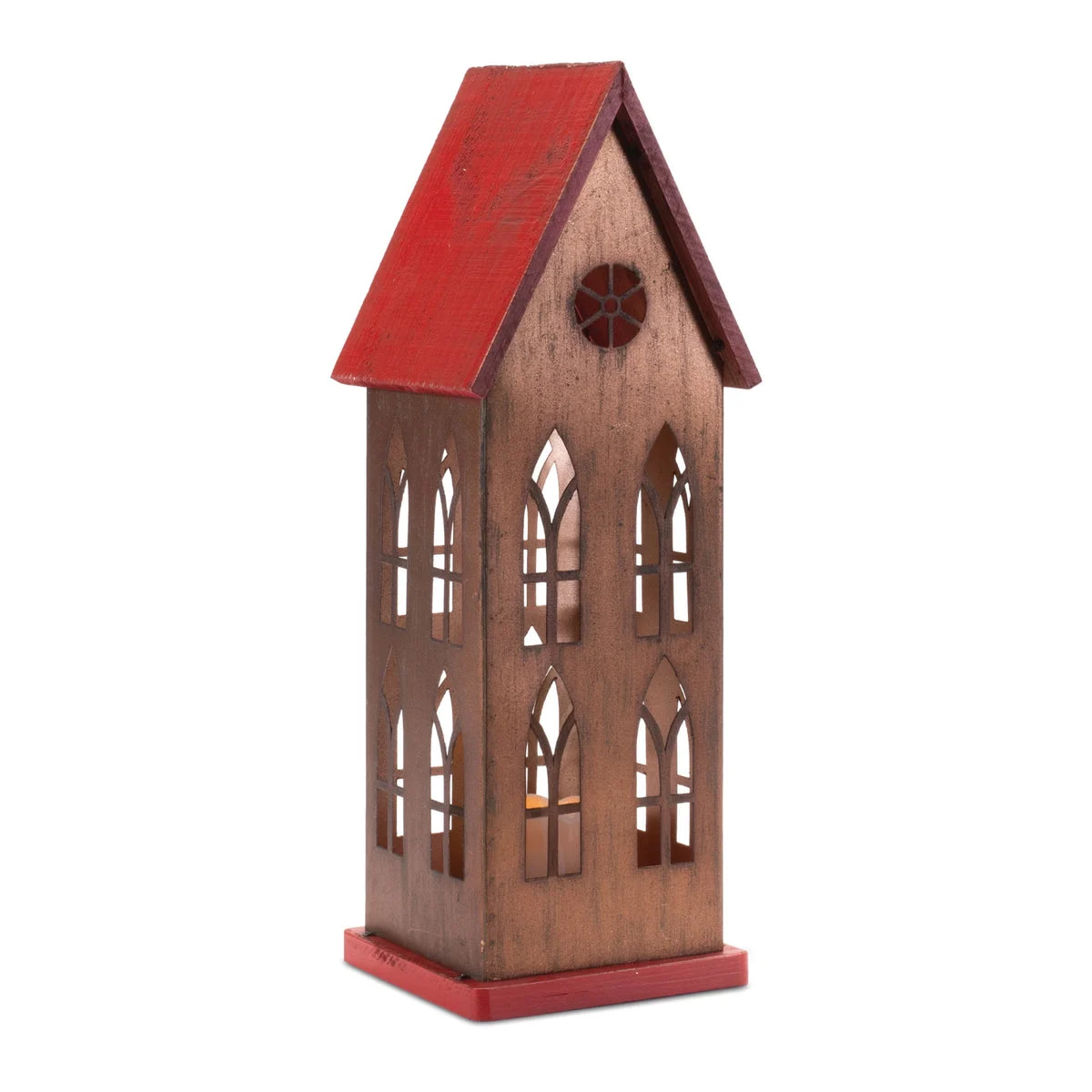 LED Church with Candle 17.58"H Iron Fir Wood Brown Red Farmhouse Christmas Decor By Melrose