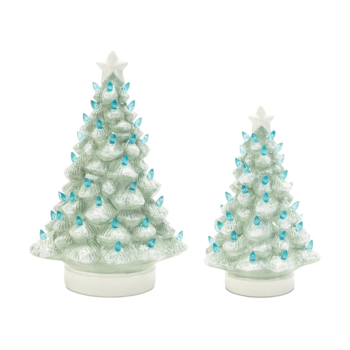 LED Ceramic Christmas Trees 15"H Ceramic Blue White Shabby Chic Holiday Decor Set of 2 By Melrose