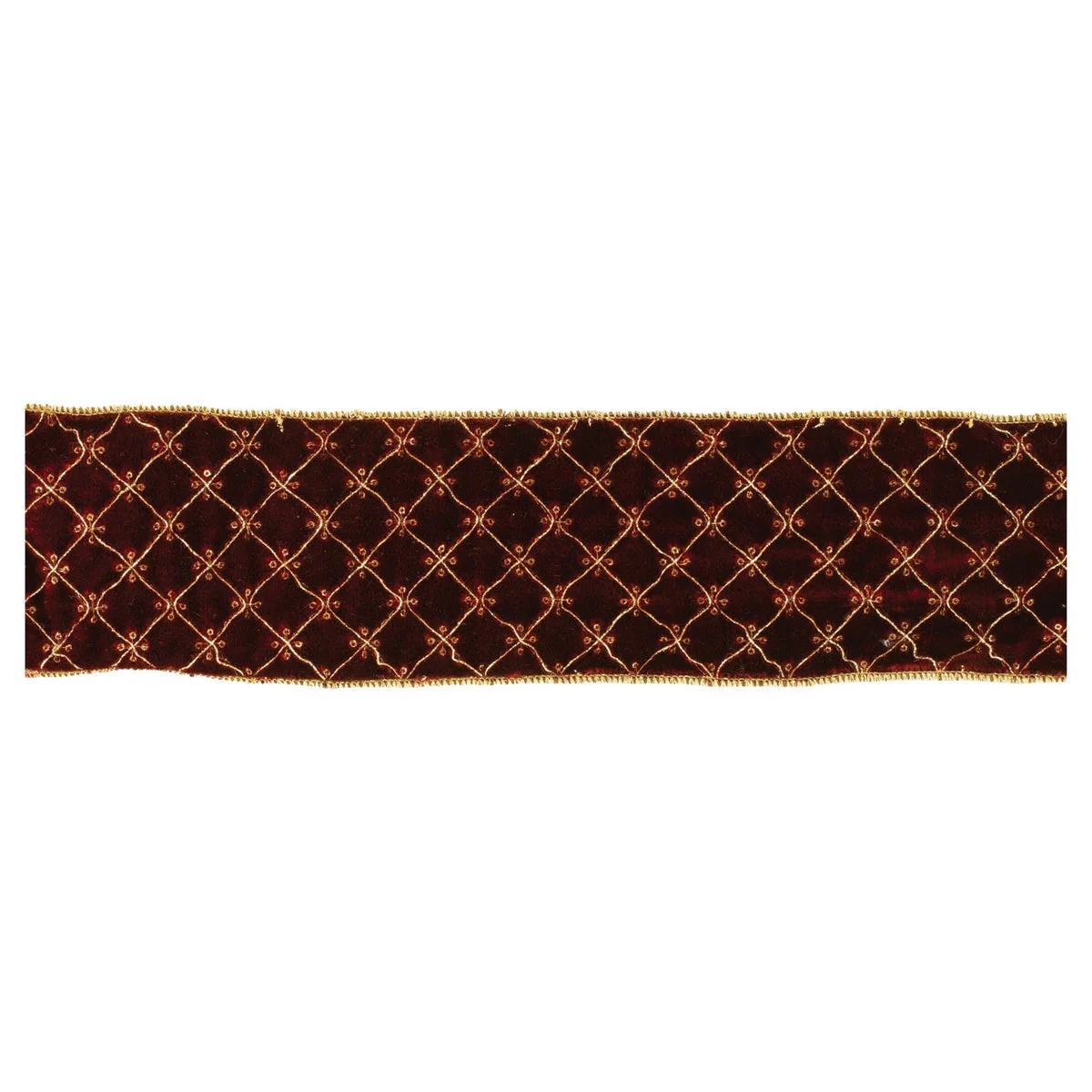 Ornate Diamond Pattern Wired Ribbon 4"W Polyester Iron Red Gold Glam Holiday Craft Set of 2 By Melrose