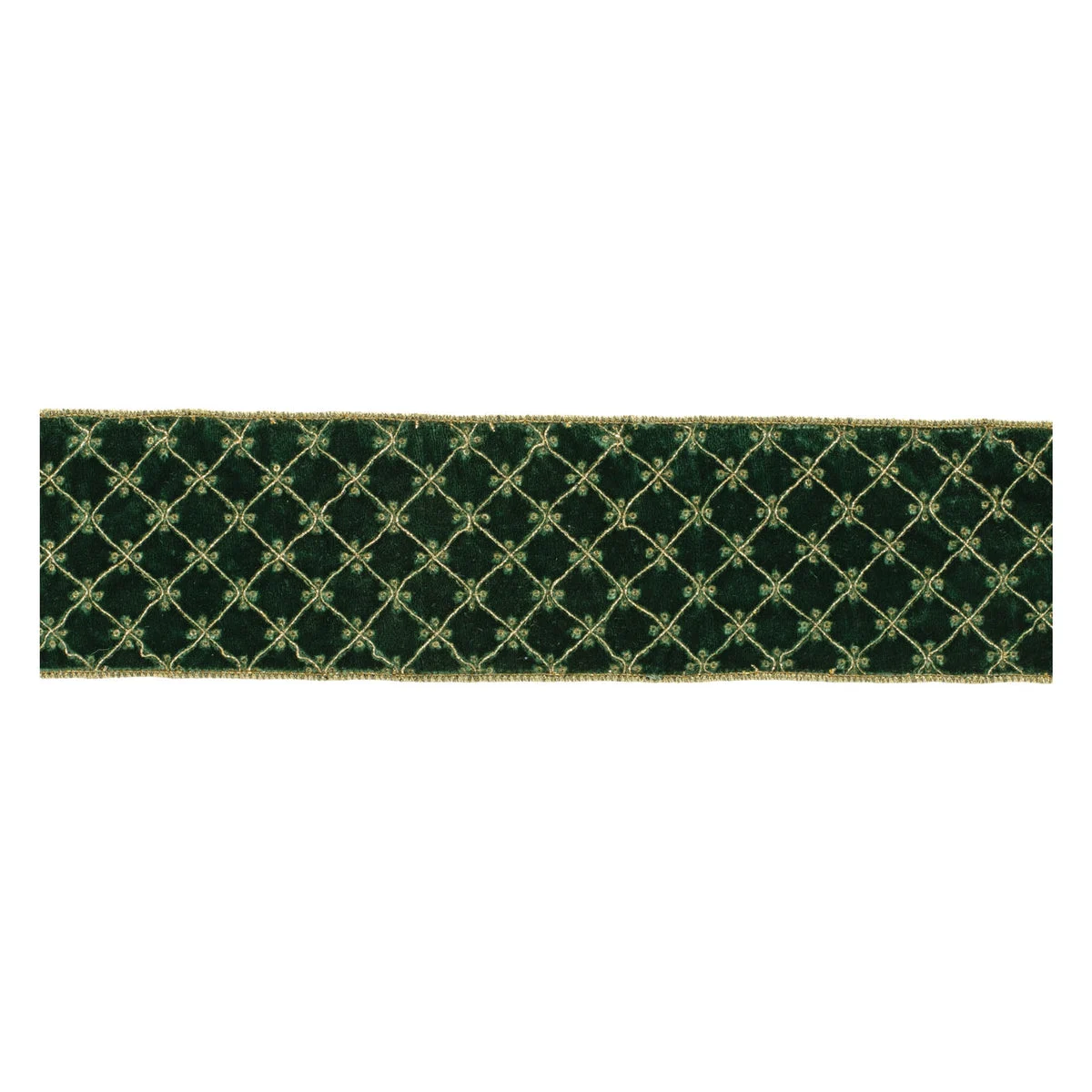 Ornate Diamond Pattern Wired Ribbon 4"W Polyester Iron Green Gold Glam Holiday Craft Set of 2 By Melrose
