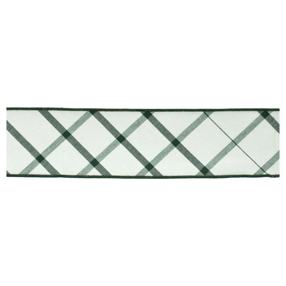 Plaid Wired Polyester Ribbon 4" x 5 Yards White and Green Holiday and Craft Ribbon By Melrose