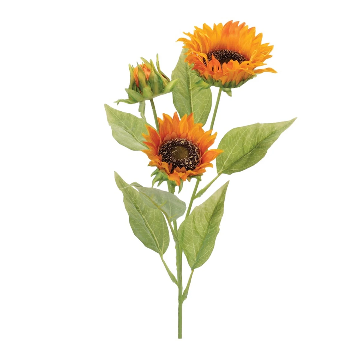 Triple Sunflower Stem (Set of 6) 26"H Yellow and Green Polyester Fall Floral Decor By Melrose