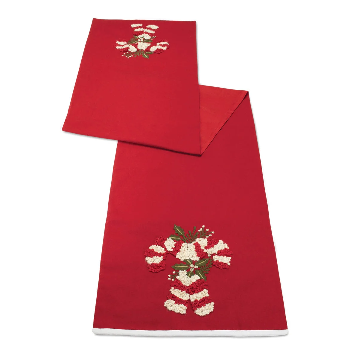Embroidered Candy Cane Table Runner 72"L x 14"W Red and White Cotton Holiday Table Decor By Melrose