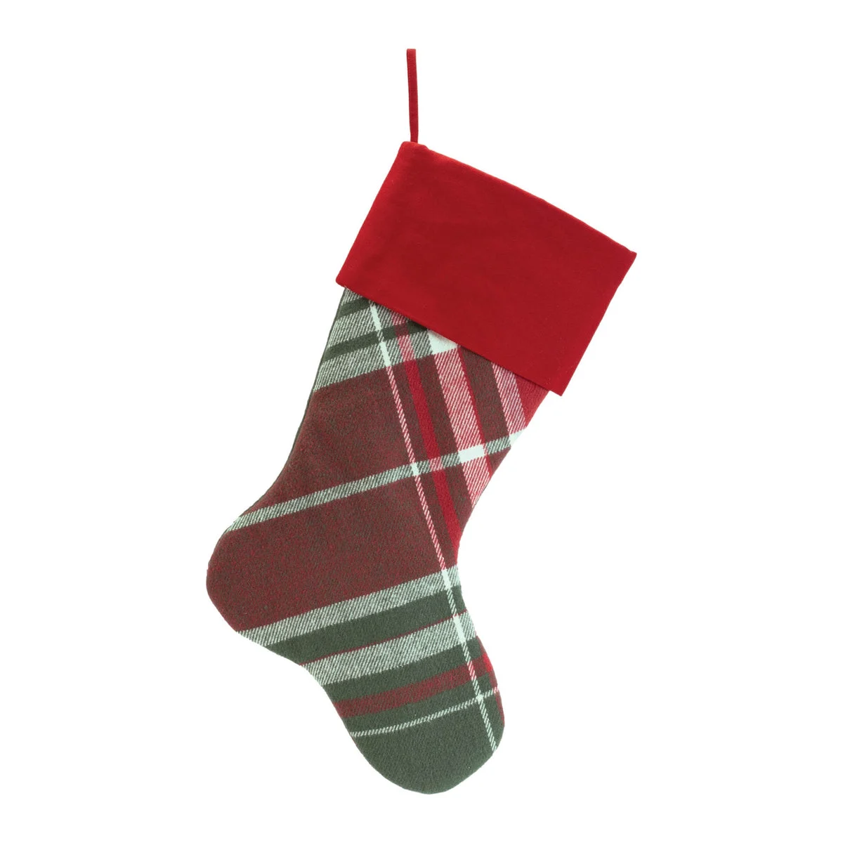 Plaid Print Stocking (Set of 2 17"H Red and Green Cotton Holiday Decor By Melrose