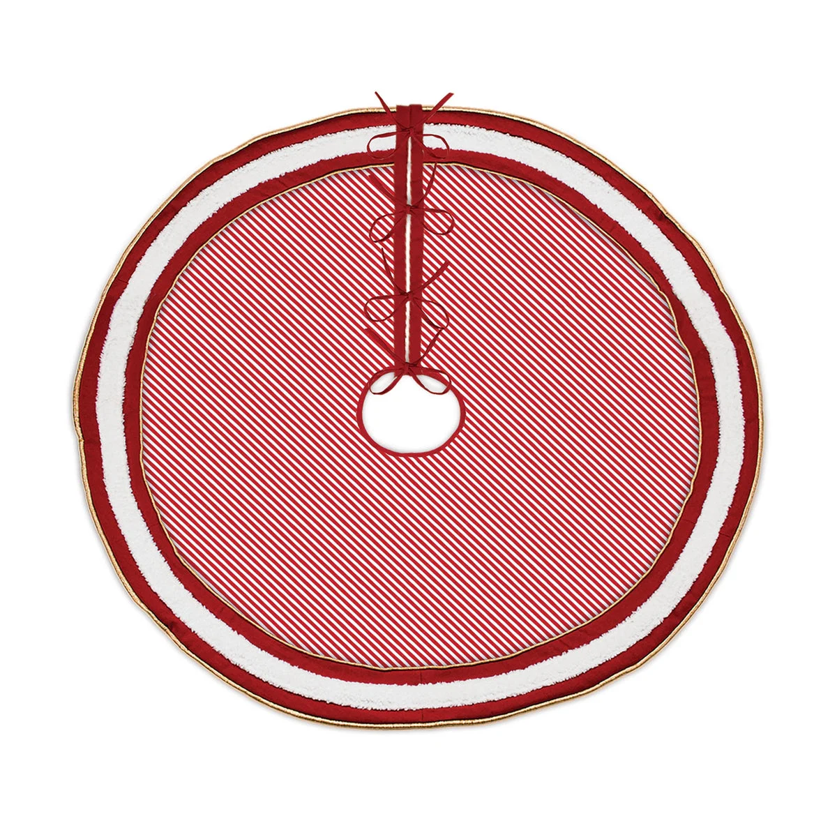 Peppermint Striped Tree Skirt 48"D Red and White Cotton Holiday Decor By Melrose