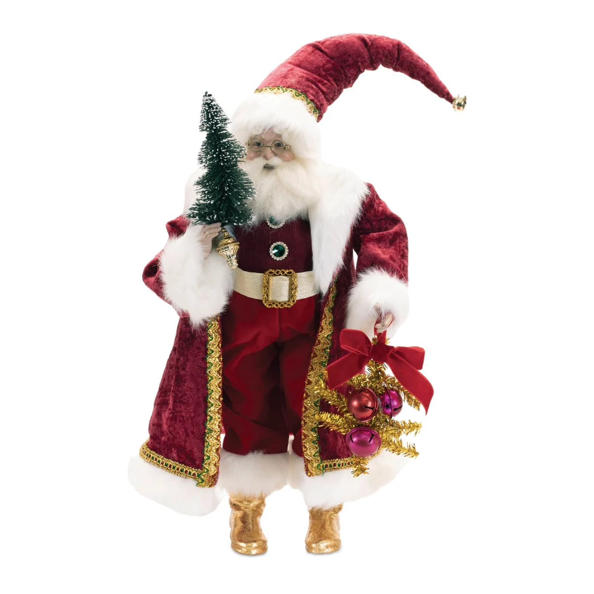 Christmas Santa Figurine Holding Tree Polyester Resin Tabletop Decor 25" H by Melrose