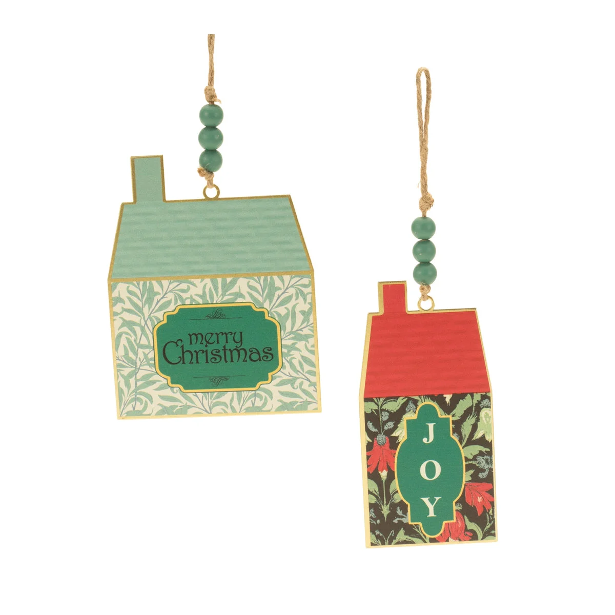 Christmas House Ornament Set of 4 Iron Wood Bead Hanging Decor 6" H by Melrose