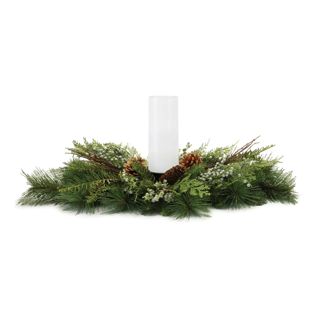 Christmas Pine Candle Holder Centerpiece PVC Metal Farmhouse Decor 6" H by Melrose