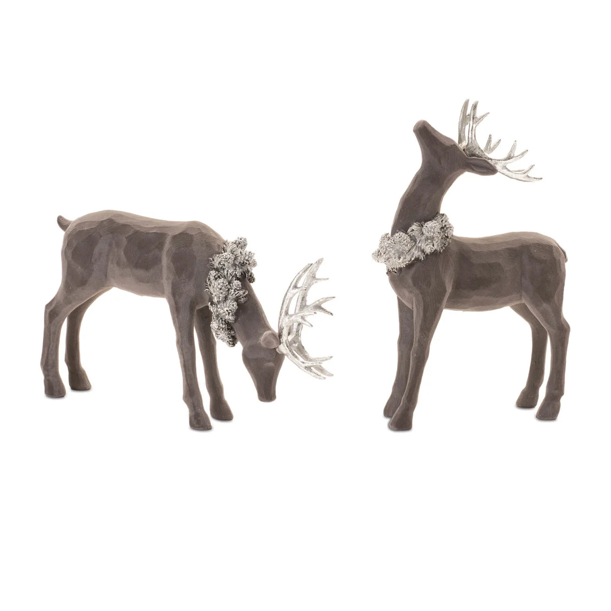 Christmas Deer Figurine Set of 2 Velvet Finish Resin Holiday Tabletop Decor 13"H by Melrose
