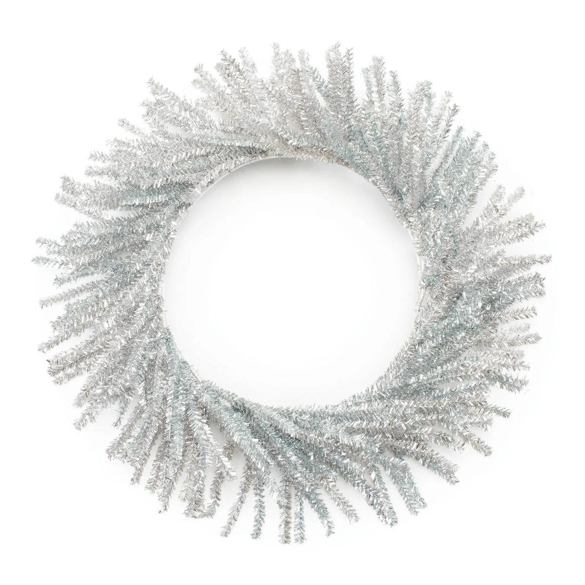 Christmas Tinsel Wreath Silver PVC Pine Branches 21" Diameter by Melrose