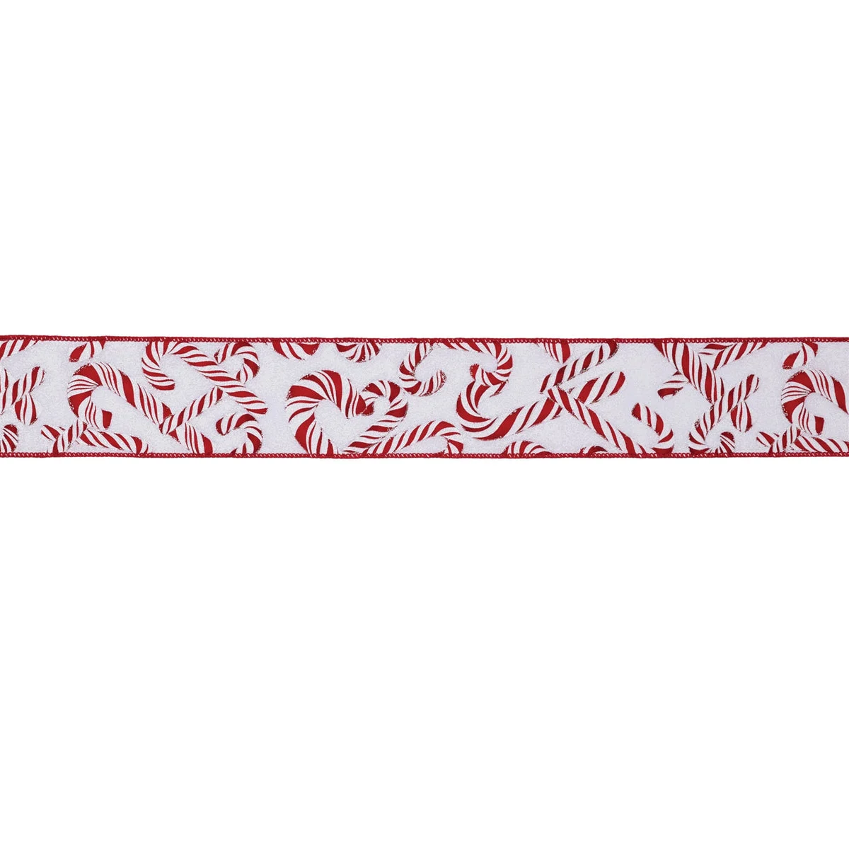 Holiday Craft Ribbon 2.5" W Wired Polyester Candy Cane Pattern Set of 2 by Melrose