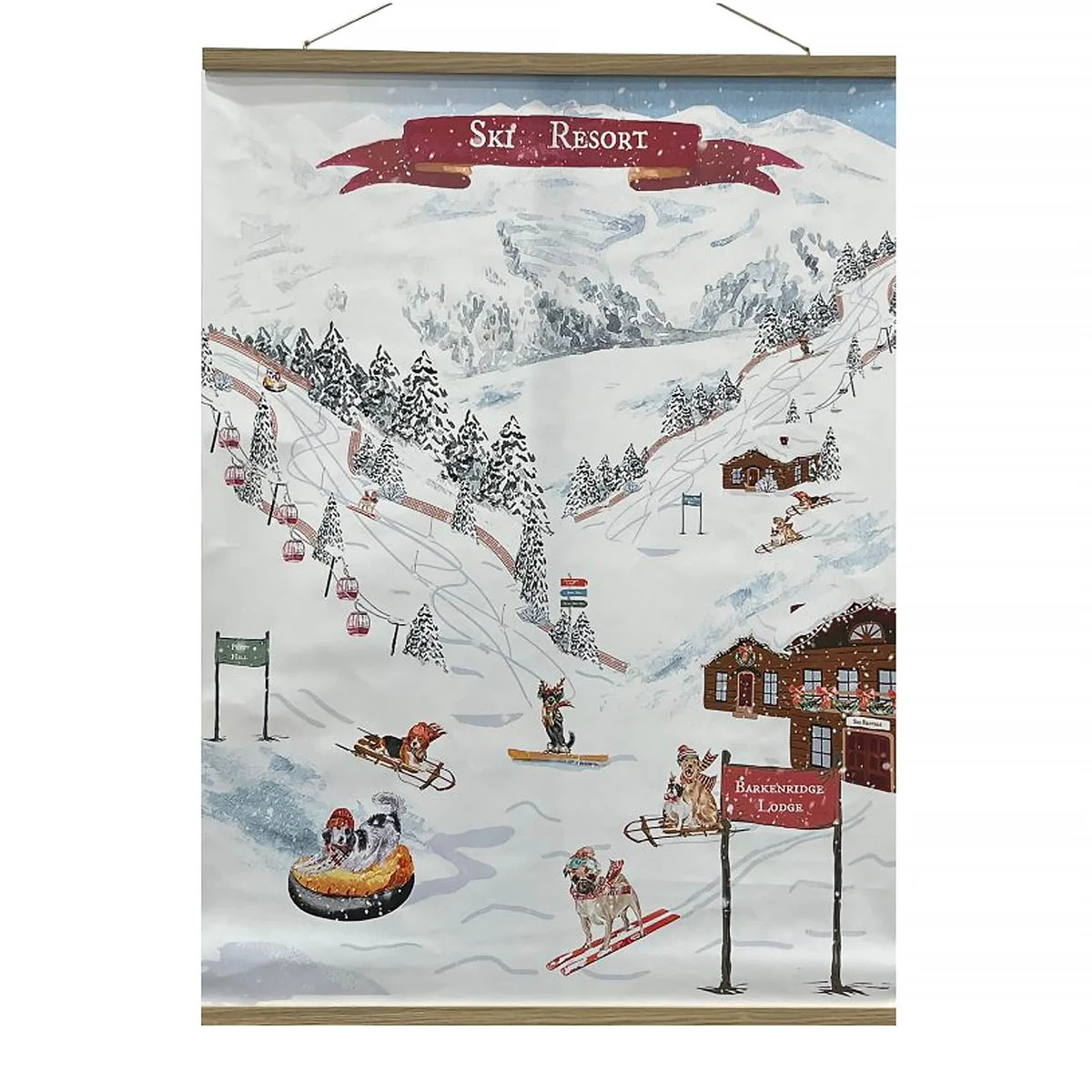 Ski Dogs Banner 48"H Canvas MDF Holiday Winter Decor By Melrose