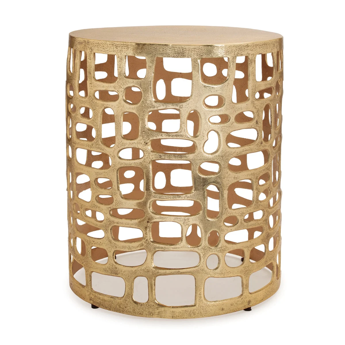 Abstract Metal Accent Table 19"H, Distressed Gold Indoor Side Table By Melrose
