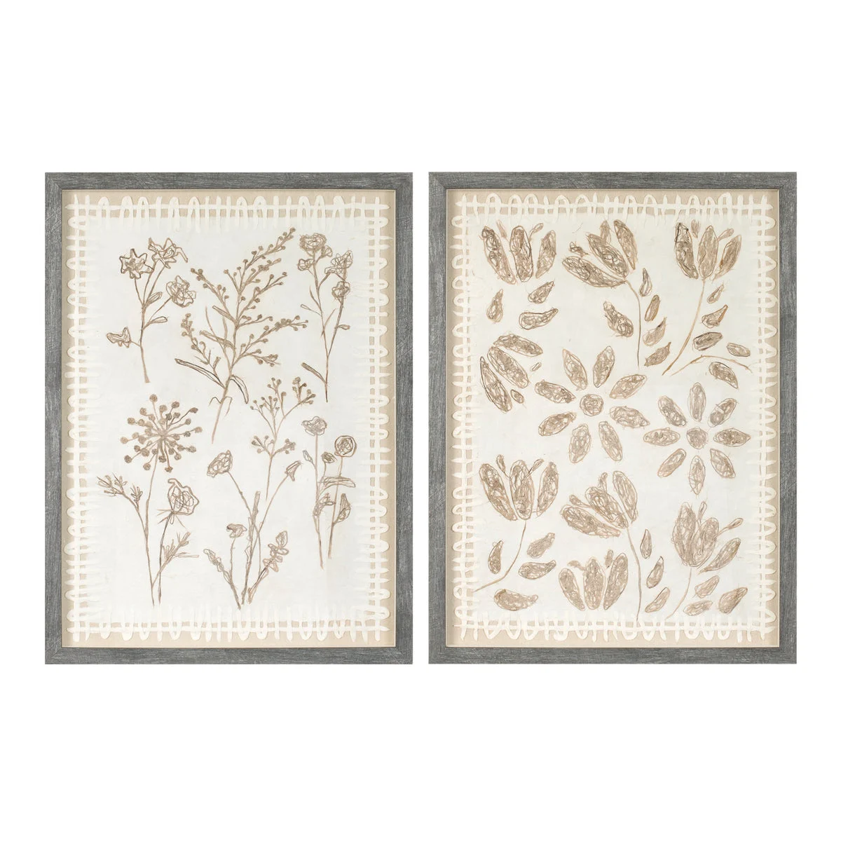 Framed Floral Wall Decor Set of 2 Under Glass Farmhouse Wall Art 24" H Hanging Accent by Melrose