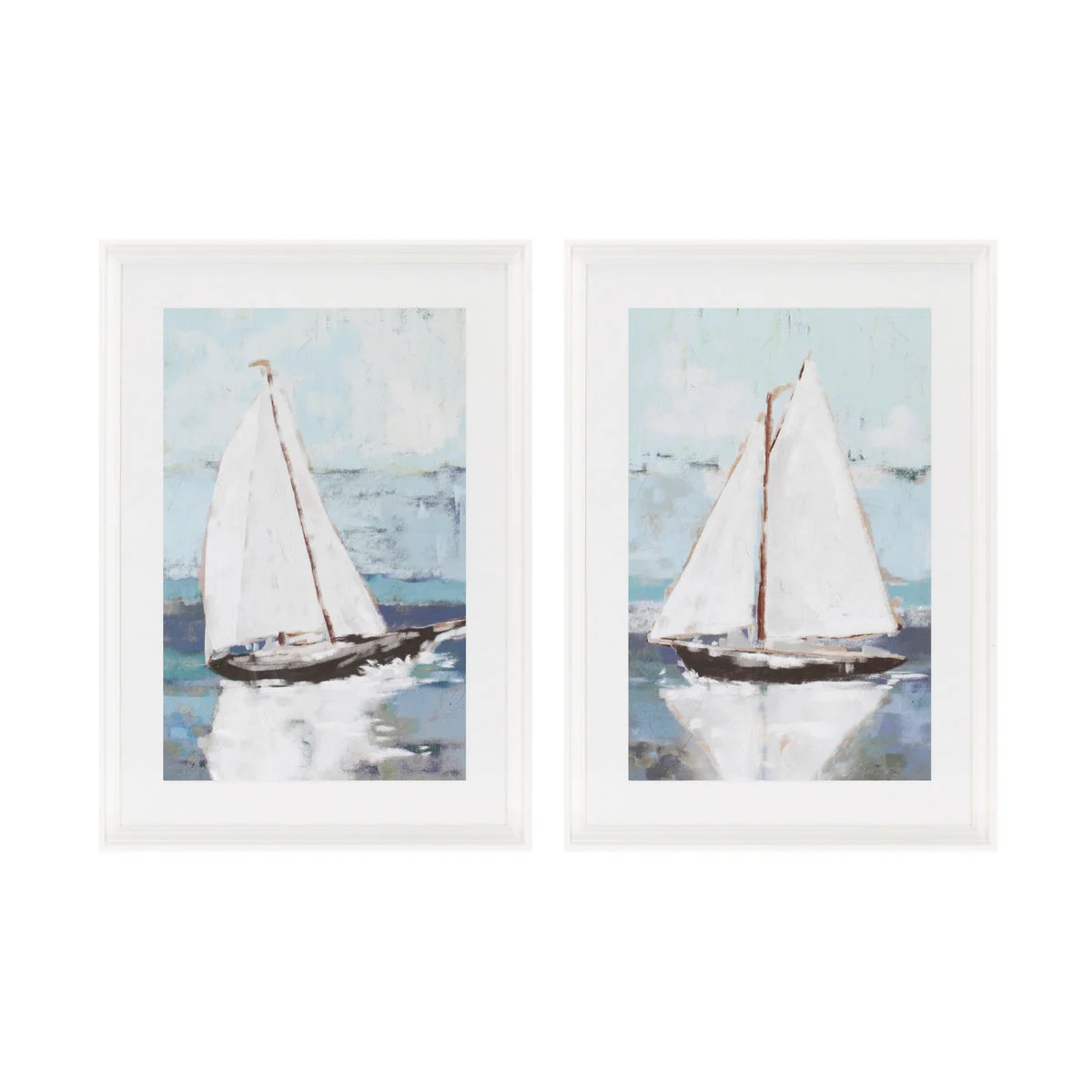 Framed Sailboat Prints Set of 2 Blue White Coastal Wall Art 27.5" H by Melrose