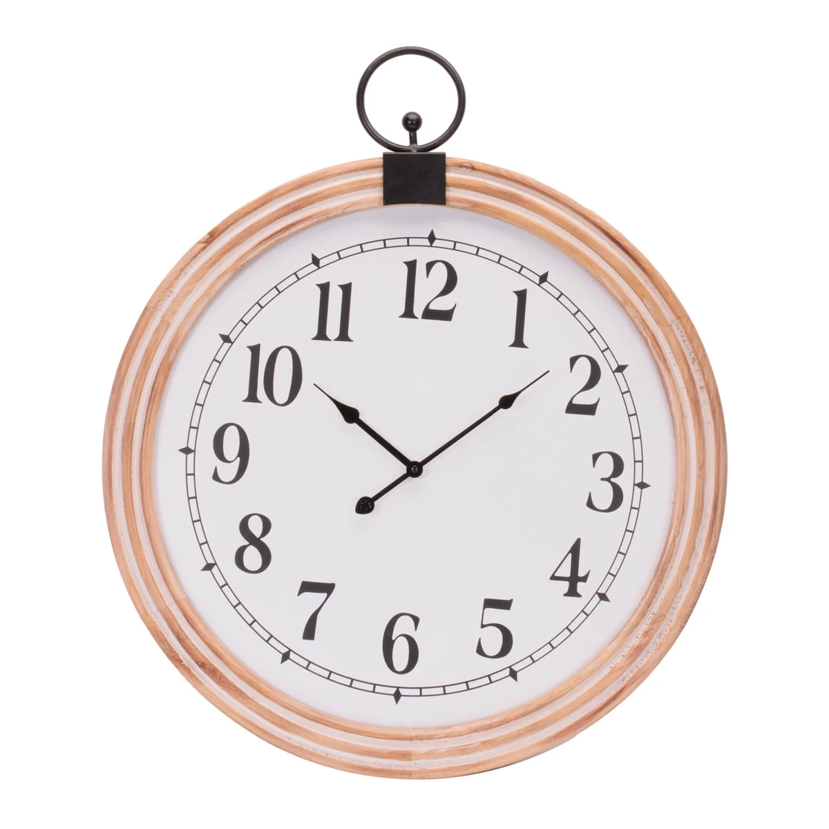 Wall Clock Round White Face with Black Numbers 24" Diameter Wood Frame by Melrose