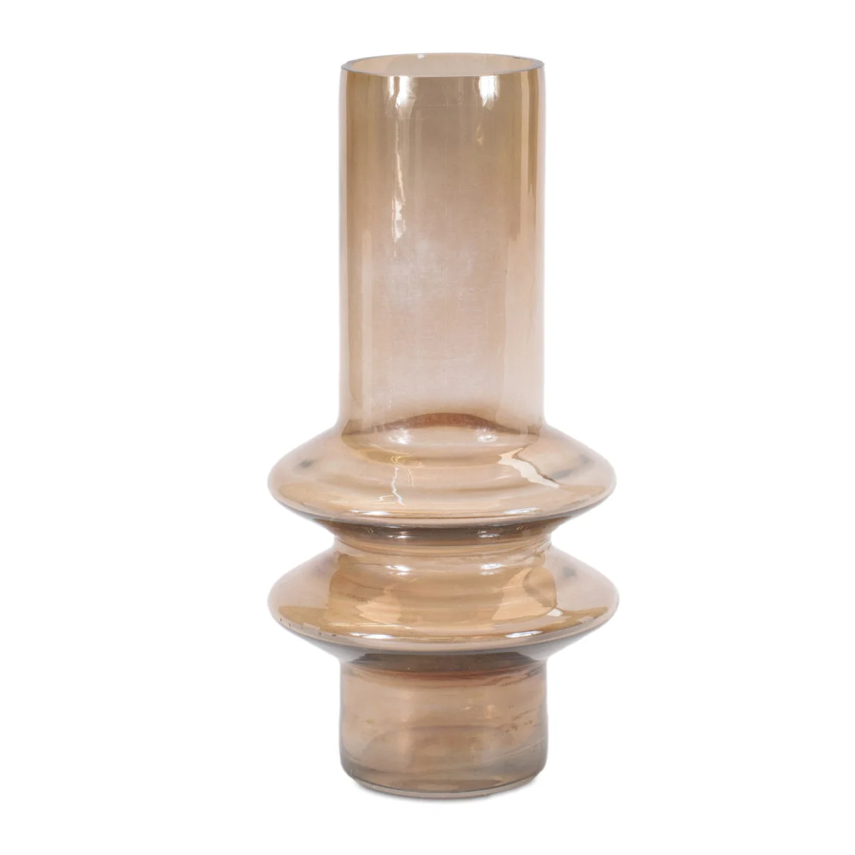 Glass Vase Set of 2 Beige Cylinder Design 9" H Decorative Accent by Melrose