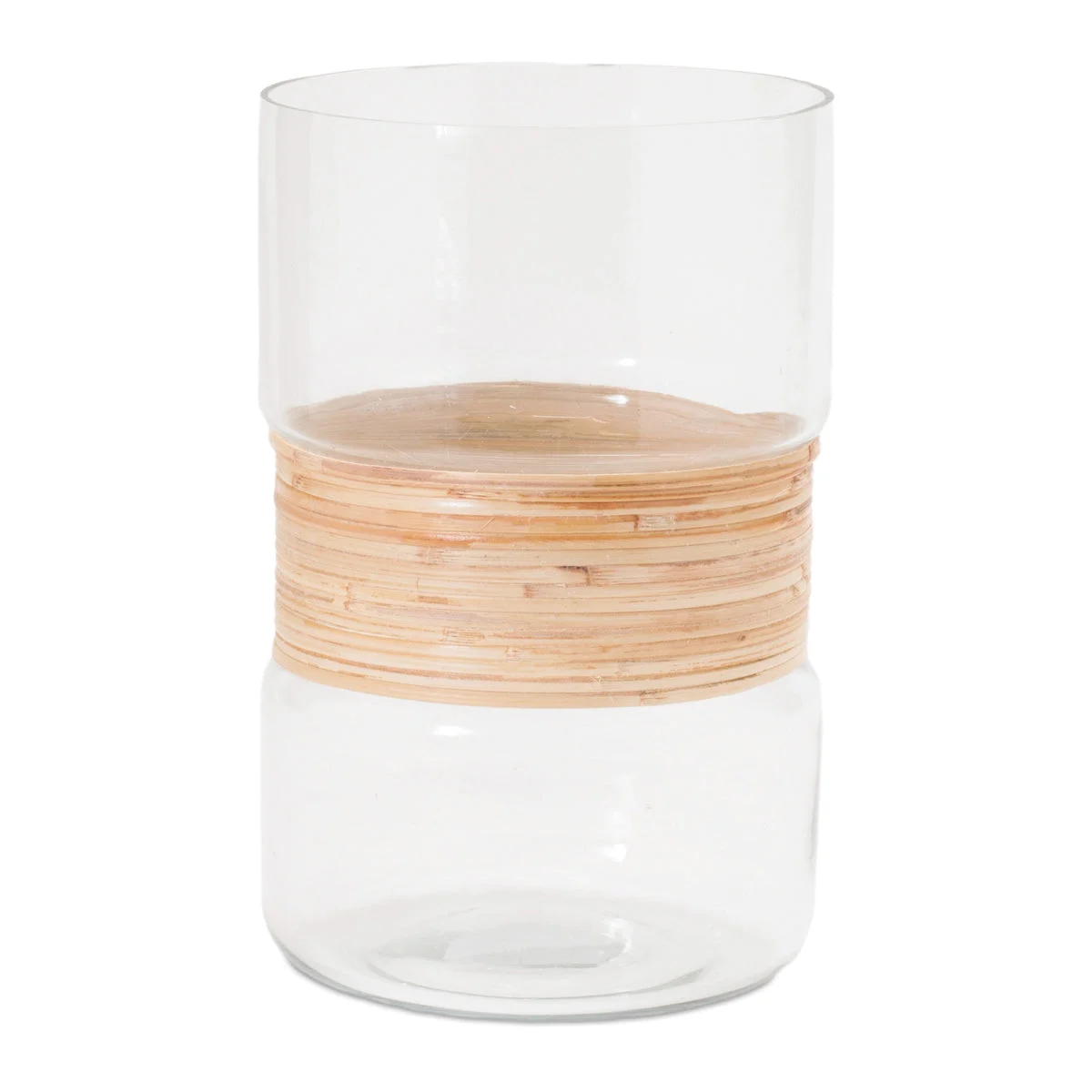 Candle Holder Vases Set of 2 Glass and Bamboo Coastal Tabletop Decor 8" H by Melrose