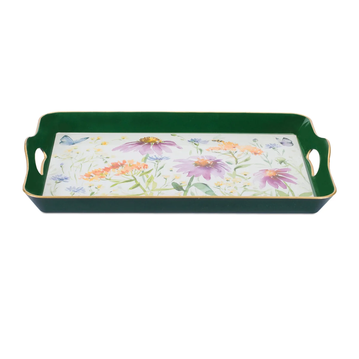 Decorative Tray Floral Butterfly Bee Print with Handles 17" Long by Melrose