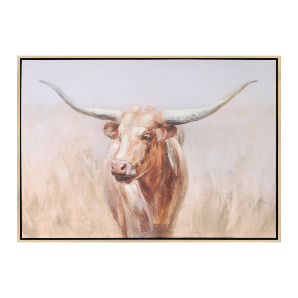 Framed Wall Art Long Horn Cattle Western Artwork 28" Wide by Melrose