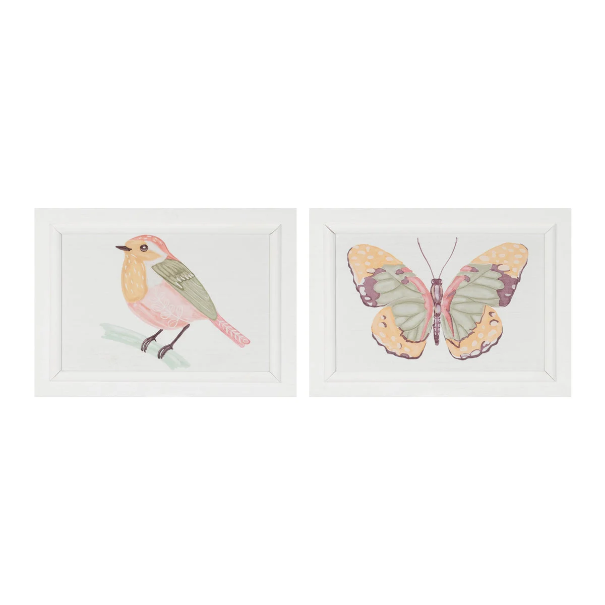 Framed Bird and Butterfly Wall Plaque Set of 2 - 8.5" H MDF by Melrose