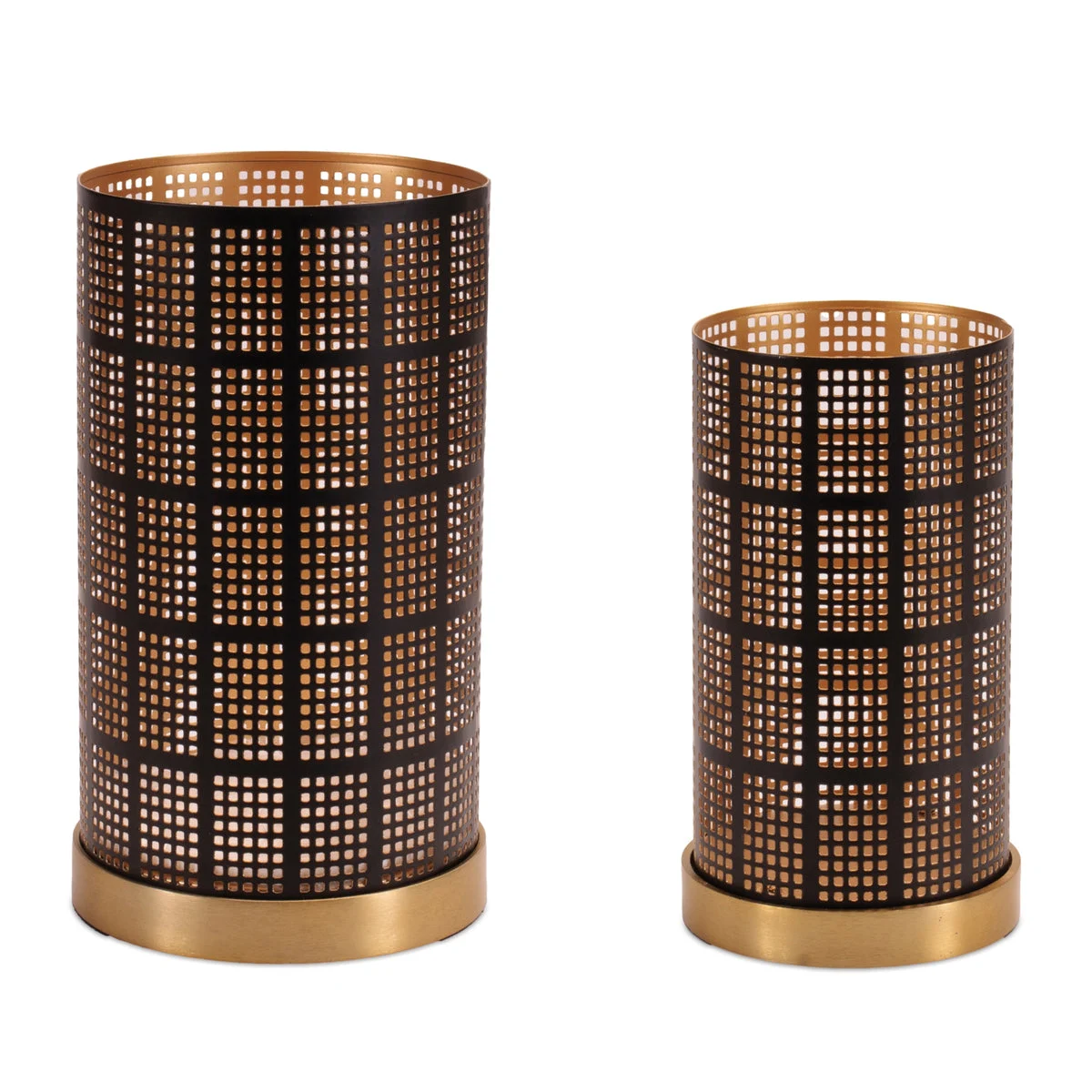 Punched Metal Candle Holder Set (Set of 2) – 11.5"H Black & Gold Indoor Decor by Melrose