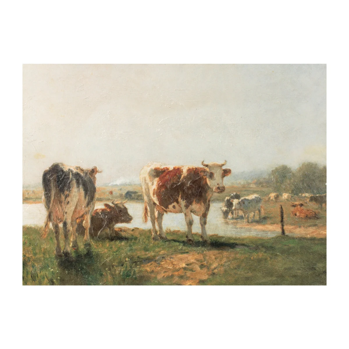 Cattle Landscape Print Wall Art – 15.75"L Brown and Green MDF Wood Farmhouse Indoor Decor by Melrose