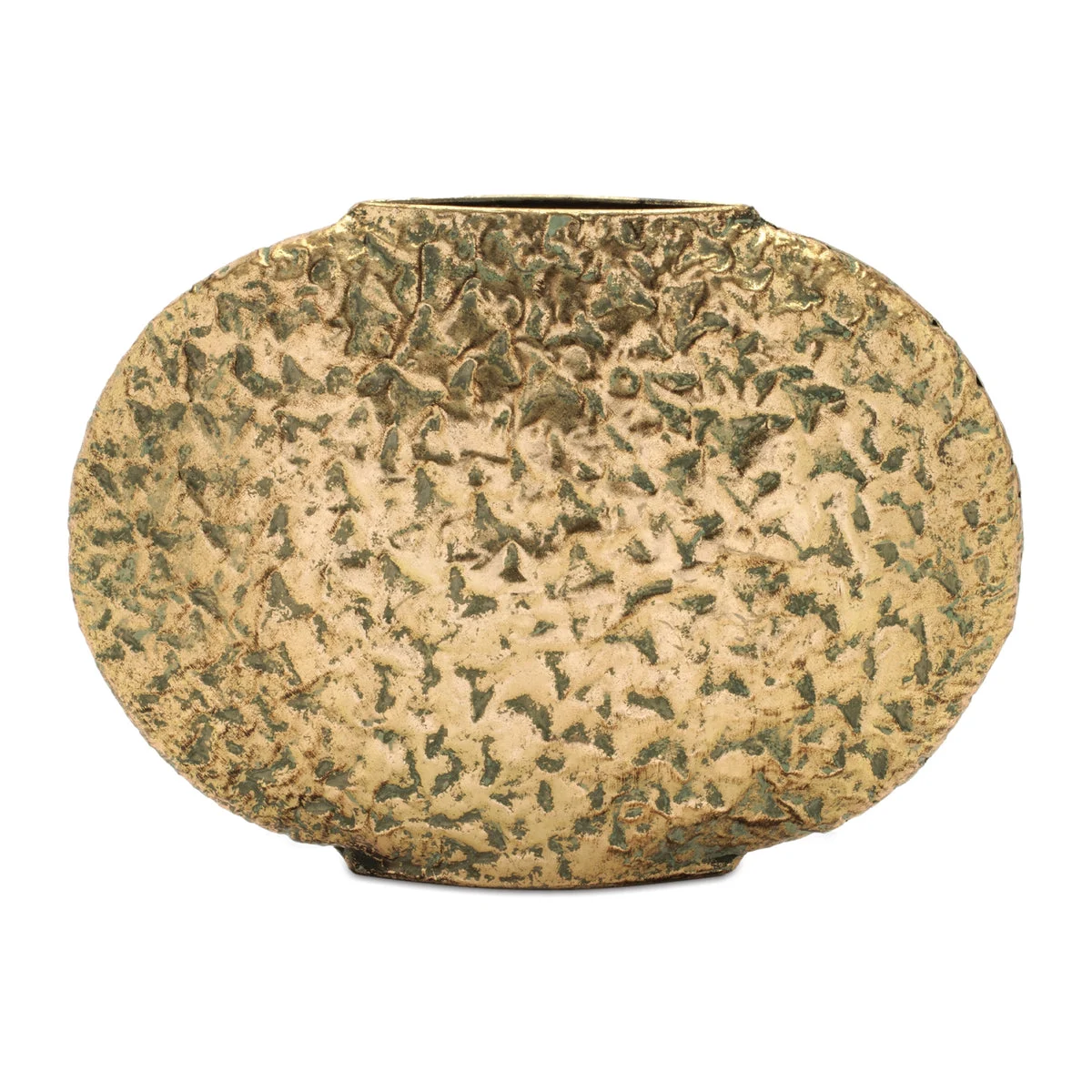 Distressed Flat Metal Vase (Set of 2) – 10.75"H Gold Metallic Modern Decorative Accent by Melrose