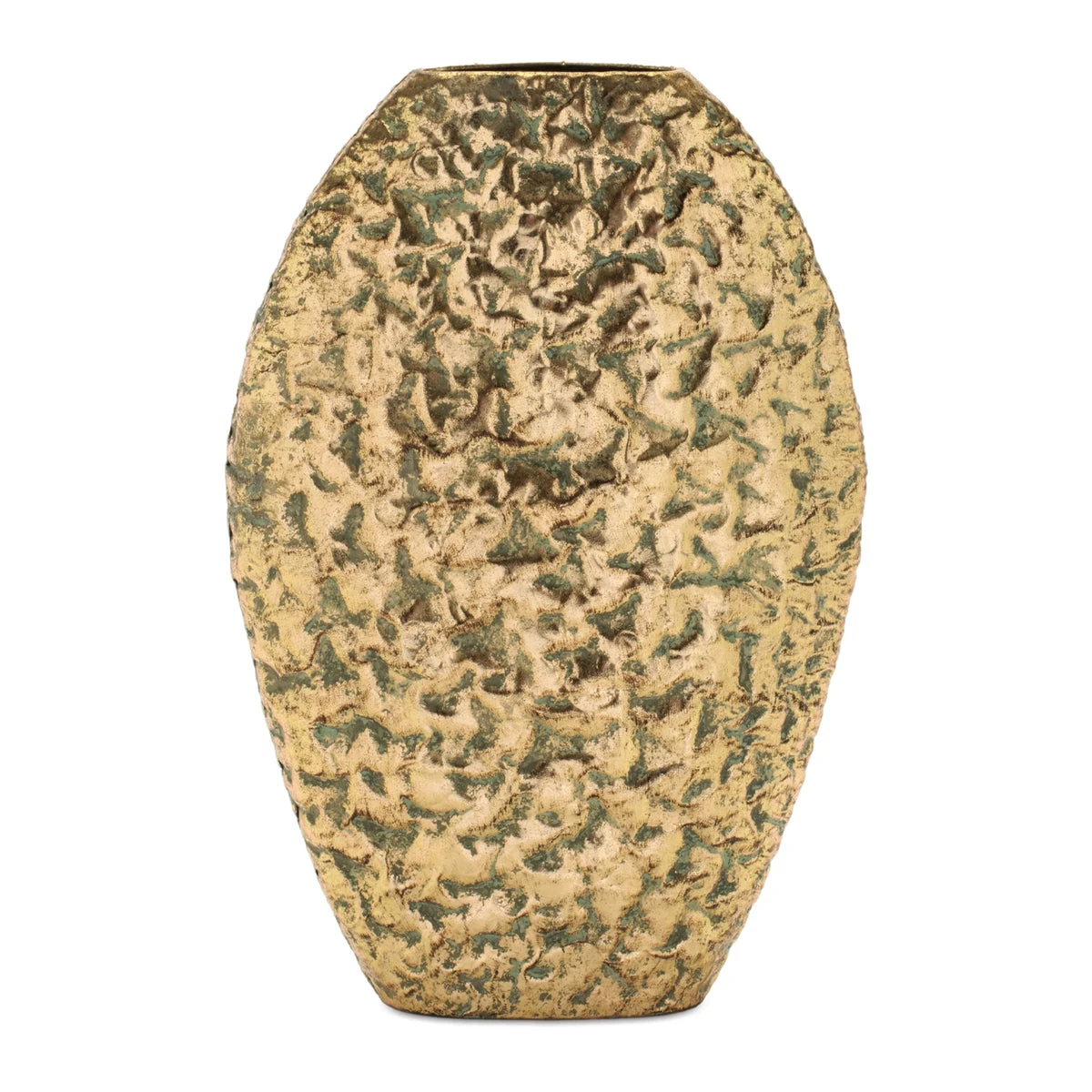 Distressed Flat Metal Vase (Set of 2) – 14.25"H Gold Metallic Modern Decorative Accent by Melrose