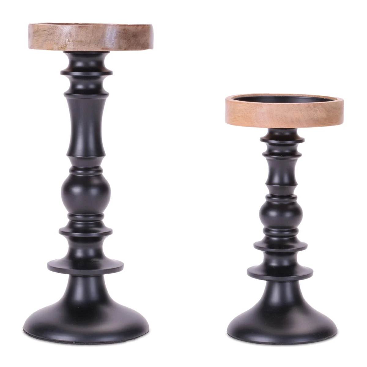 Rustic Metal and Wood Candle Holder (Set of 2) – 10.5"H Black Mixed Material Pillar Holders by Melrose