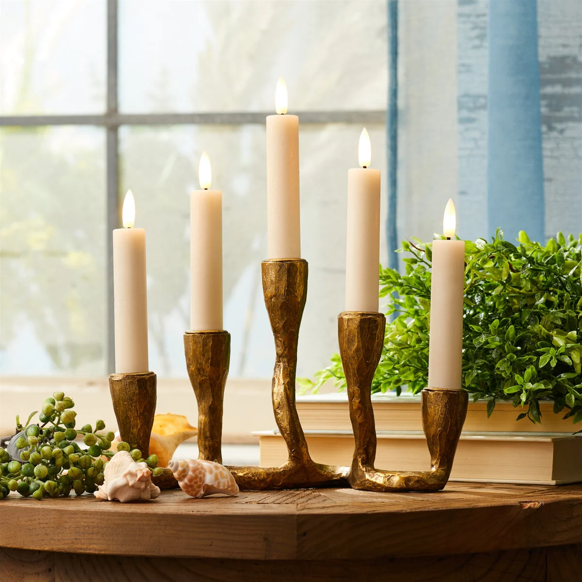 Gold Taper Candle Holder (Set of 4) – 6"H Modern Resin Candle Display Indoor Decor by Melrose
